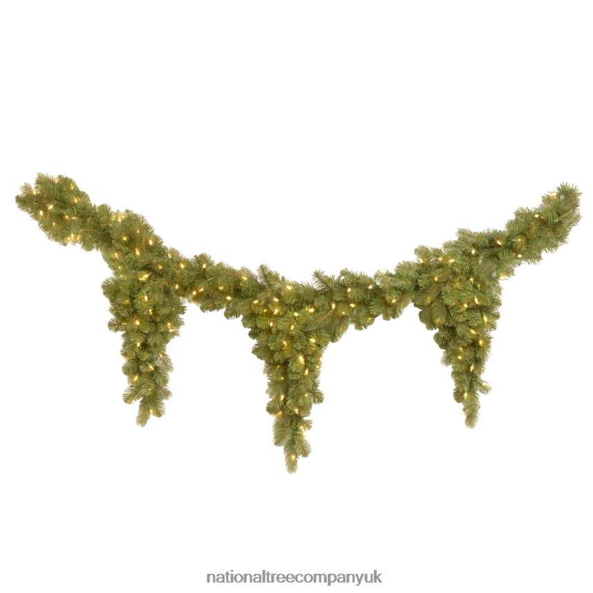 Greenery | National Tree Company Pre-Lit Artificial Christmas Teardrop Garland Green Downswept Douglas Fir White Lights Plug In Christmas Collection 9 Feet F2L4F485